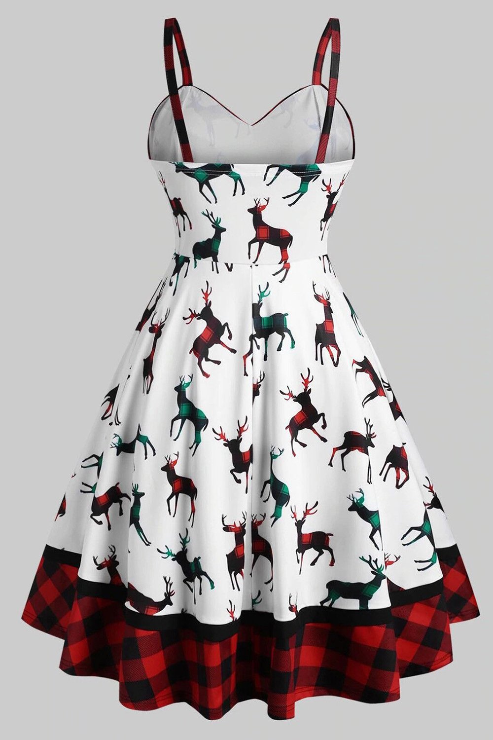 White Plaid Print Christmas Dress