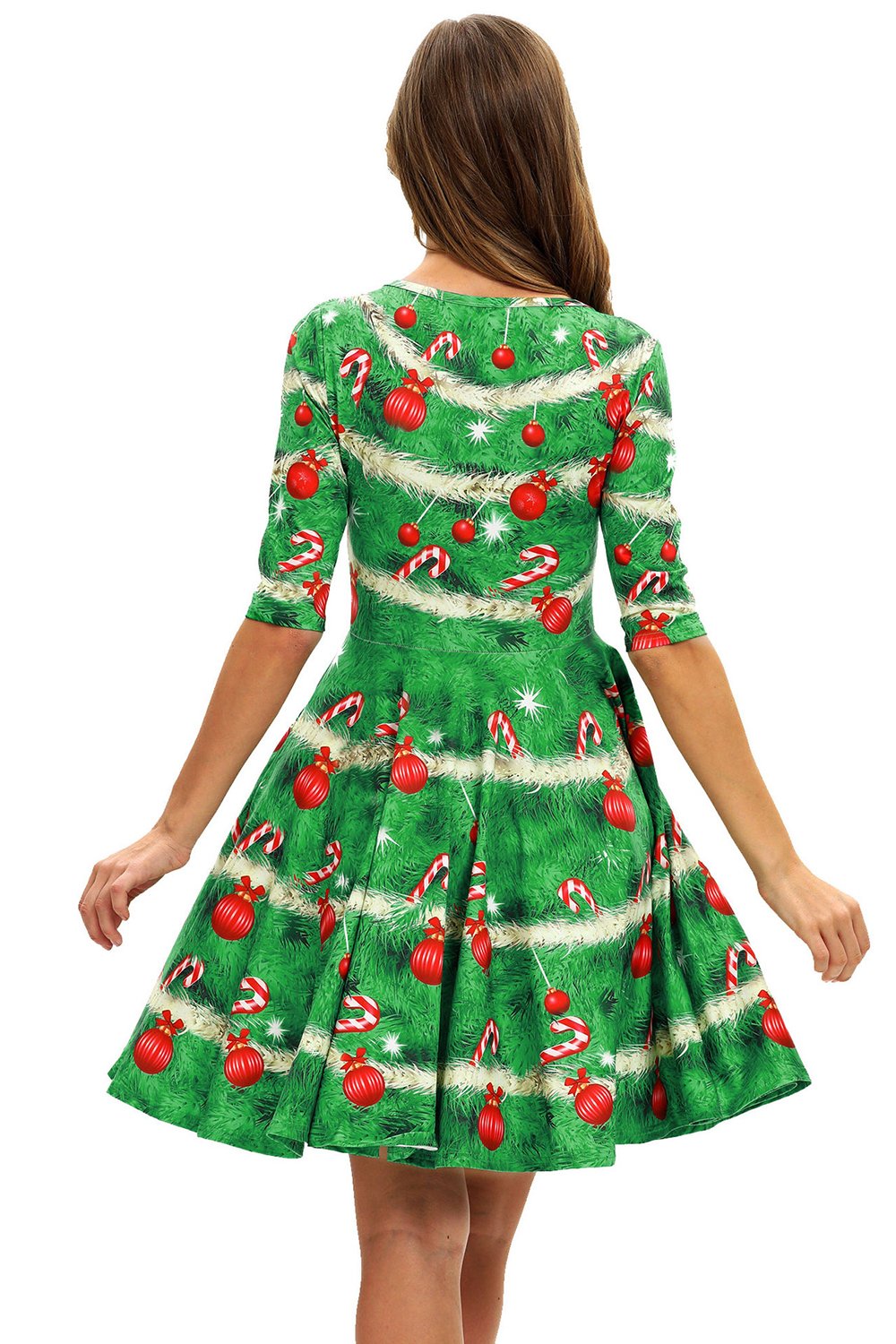 Green Print Christmas Vintage Dress