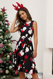 Black Snowman Printed Vintage Christmas Party Dress