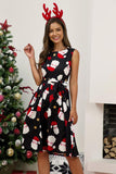 Black Snowman Printed Vintage Christmas Party Dress