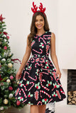 Black Snowman Printed Vintage Christmas Party Dress