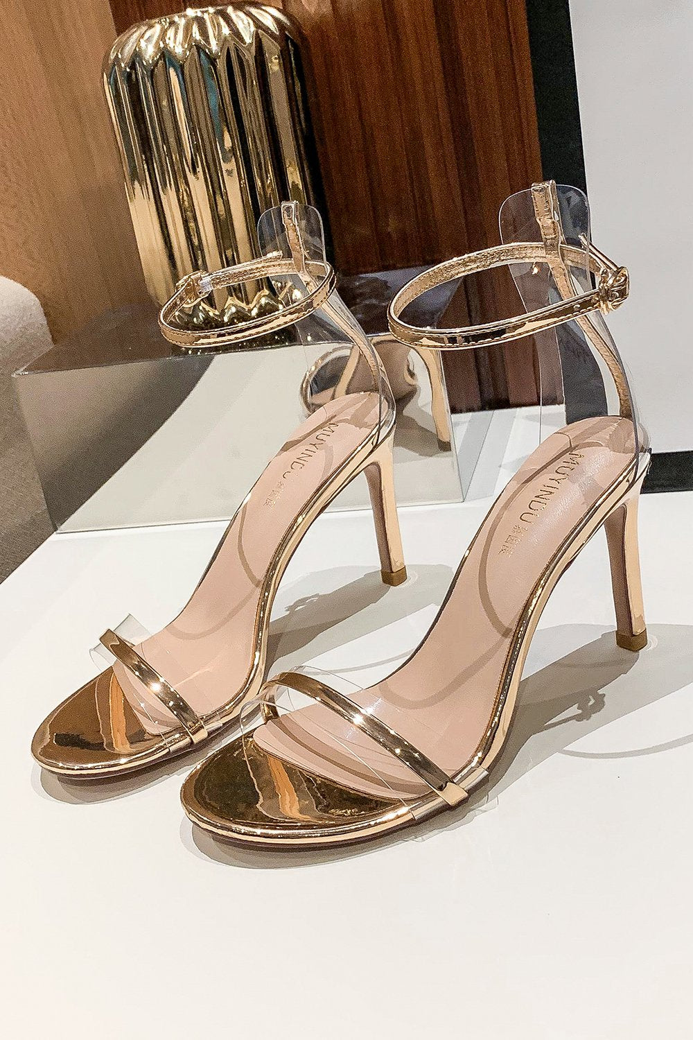 Golded Ankle Straps Prom Sandals