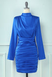 Royal Blue High Neck Bodycon Cocktail Party Dress
