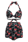 Black Print Halter Swimwear