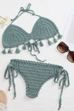 Two Pieces tassels Lace Up Swimsuit