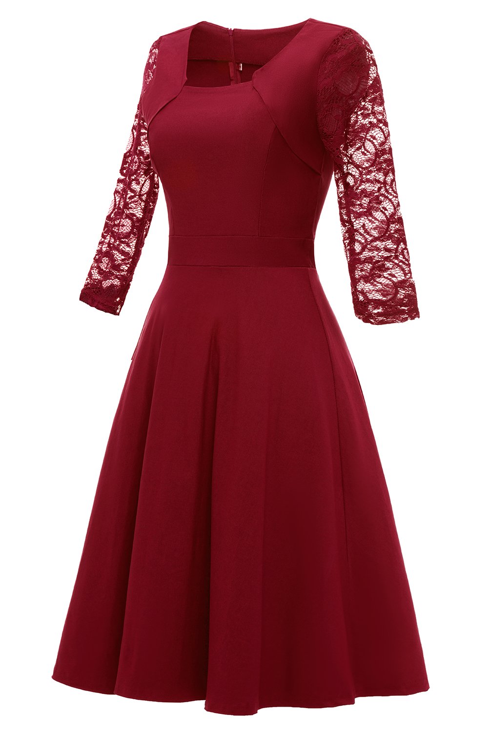 Burgundy Lace Dress with Long Sleeves