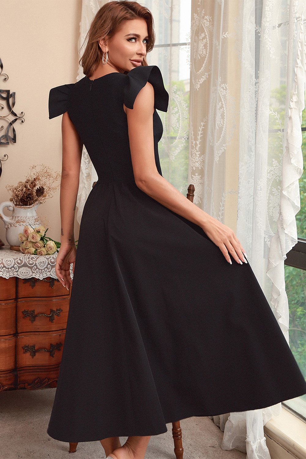 Cap-Sleeved A-Line Semi-Formal Party Dress