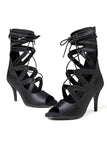 Black Lace Up Open Toed High Boots