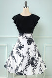 Black Print Vintage 1950s Dress