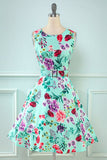 Green Flower Print 1950s Dress