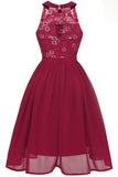 Burgundy Halter Vintage Lace Dress