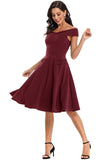 Burgundy Off Shoulder 1950s Dress