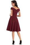 Burgundy Off Shoulder 1950s Dress