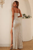 Silver Sequins Ball Dress with Slit