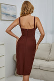 Deep V Neck Apricot Cocktail Dress with Slit