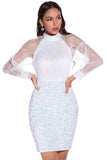 White Long Sleeves Sequins Cocktail Dress
