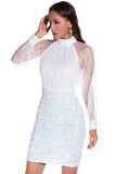 White Long Sleeves Sequins Cocktail Dress