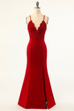 Red V-Neck Mermaid Floor-Length Formal Dress