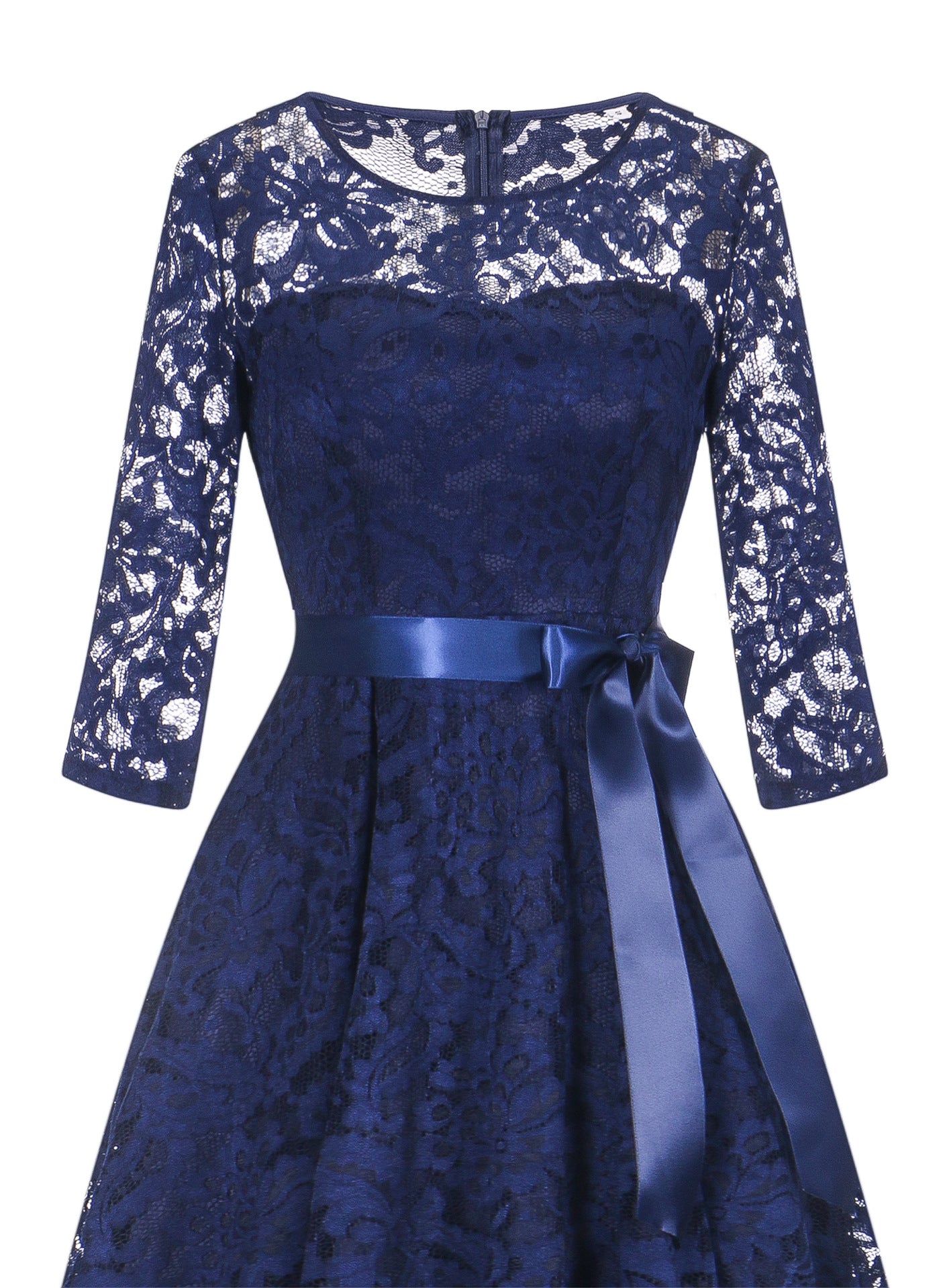 Burgundy High Low Print&Floral Lace Dress