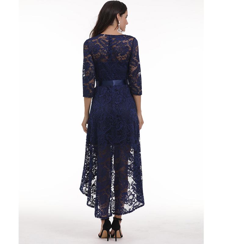 Burgundy High Low Print&Floral Lace Dress
