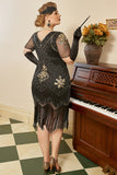 Red Golden Plus Size 1920s Gatsby Sequin Fringed Paisley Flapper Dress