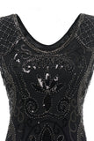 Black V-neck Fringe Sequins 1920s Dress