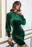 Green Velvet Cocktail Dress with Long Sleeves