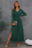 Green Lace Prom Dress with Long Sleeves