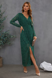 Green Lace Prom Dress with Long Sleeves