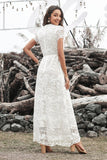 V-neck White Lace Wedding Party Dress
