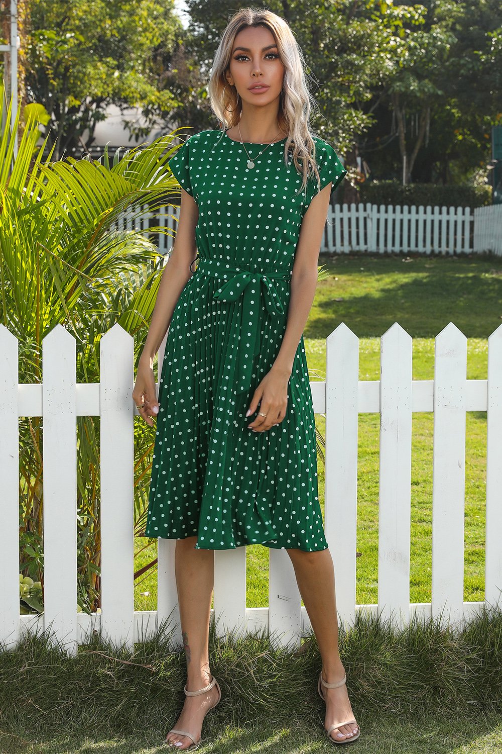 Green Polka Dots Midi Summer Dress