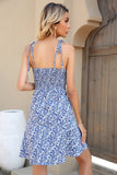 Spaghetti Straps Royal Blue Floral Print Summer Dress