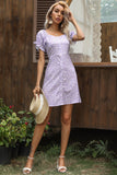 Square Neck Purple Floral Print Summer Dress