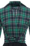 Green Plaid Vintage Dress with Long Sleeves