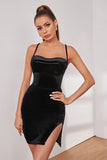 Bodycon Spaghetti Straps Little Black Velvet Holiday Party Dress