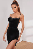 Bodycon Spaghetti Straps Little Black Velvet Holiday Party Dress