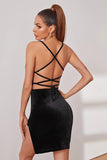 Bodycon Spaghetti Straps Little Black Velvet Holiday Party Dress