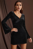 Black Long Sleeves Velvet Cocktail Dress