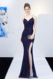 Sequins Spaghetti Straps Ball Dress with Slit