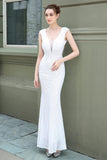 White V-neck Sequins Ball Dress