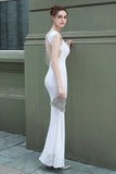 White V-neck Sequins Ball Dress