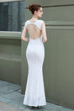 White V-neck Sequins Ball Dress