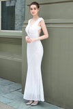 White V-neck Sequins Ball Dress