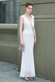 White V-neck Sequins Ball Dress