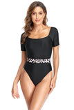 Square Neck Black One Piece Swimwear