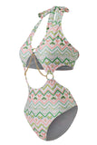 Green Halter Push Up One Piece Swimsuits