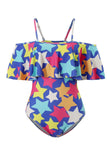 Blue Star Printed One Piece Swimsuits