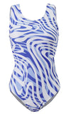 Plus Size Blue Printed Open Back One Piece Swimsuits