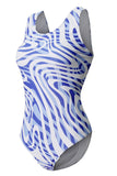 Plus Size Blue Printed Open Back One Piece Swimsuits