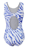 Plus Size Blue Printed Open Back One Piece Swimsuits